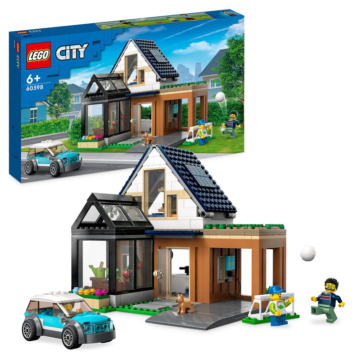 LEGO 60398 City Familienhaus mit Elektroauto, Puppenhaus Set mit Spielzeugauto und Zubehör, Bauen mi
