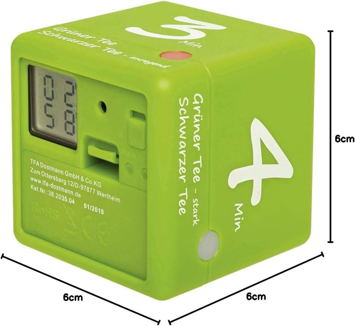 TFA Dostmann Digitaler Tee-Timer, 38.2035.04, ideale Ziehzeit, Tee-Zubehör, Timer, grün,L 60 x B 60