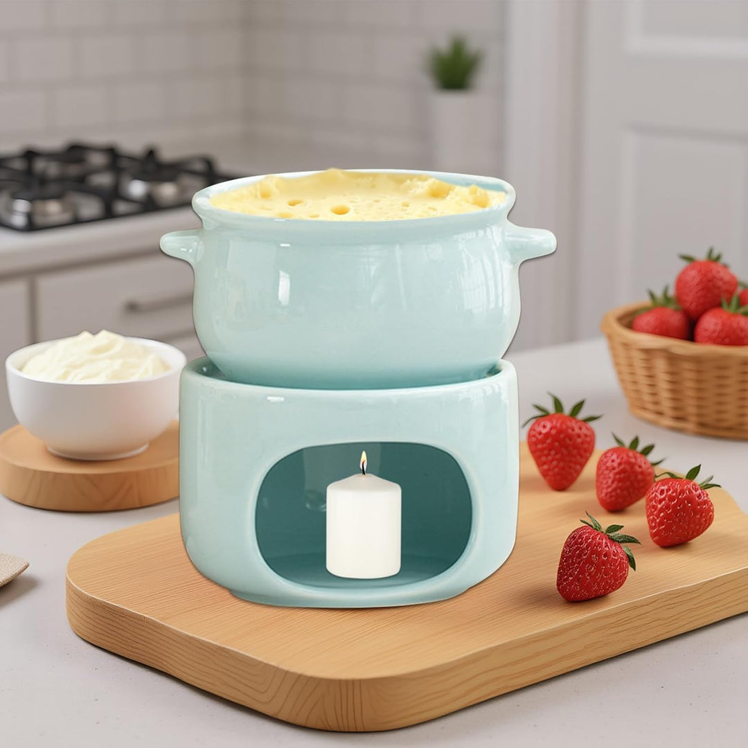 Schokoladen Fondue Becher,Keramischer Hitzebeständiger Wärmetopf | Fondue Becher Set Inklusive Gabel