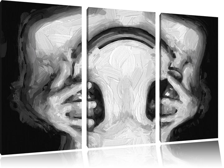 Pixxprint Sexy Girl mit Kopfhörer Pinsel Effekt 3-Teiler Leinwandbild 120x80 Bild auf Leinwand