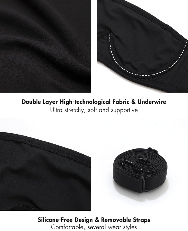 DELIMIRA Damen Trägerloser Bandeau BH Grosse Grössen Ungefüttert BHS mit Bügel und Abnehmbaren Träge