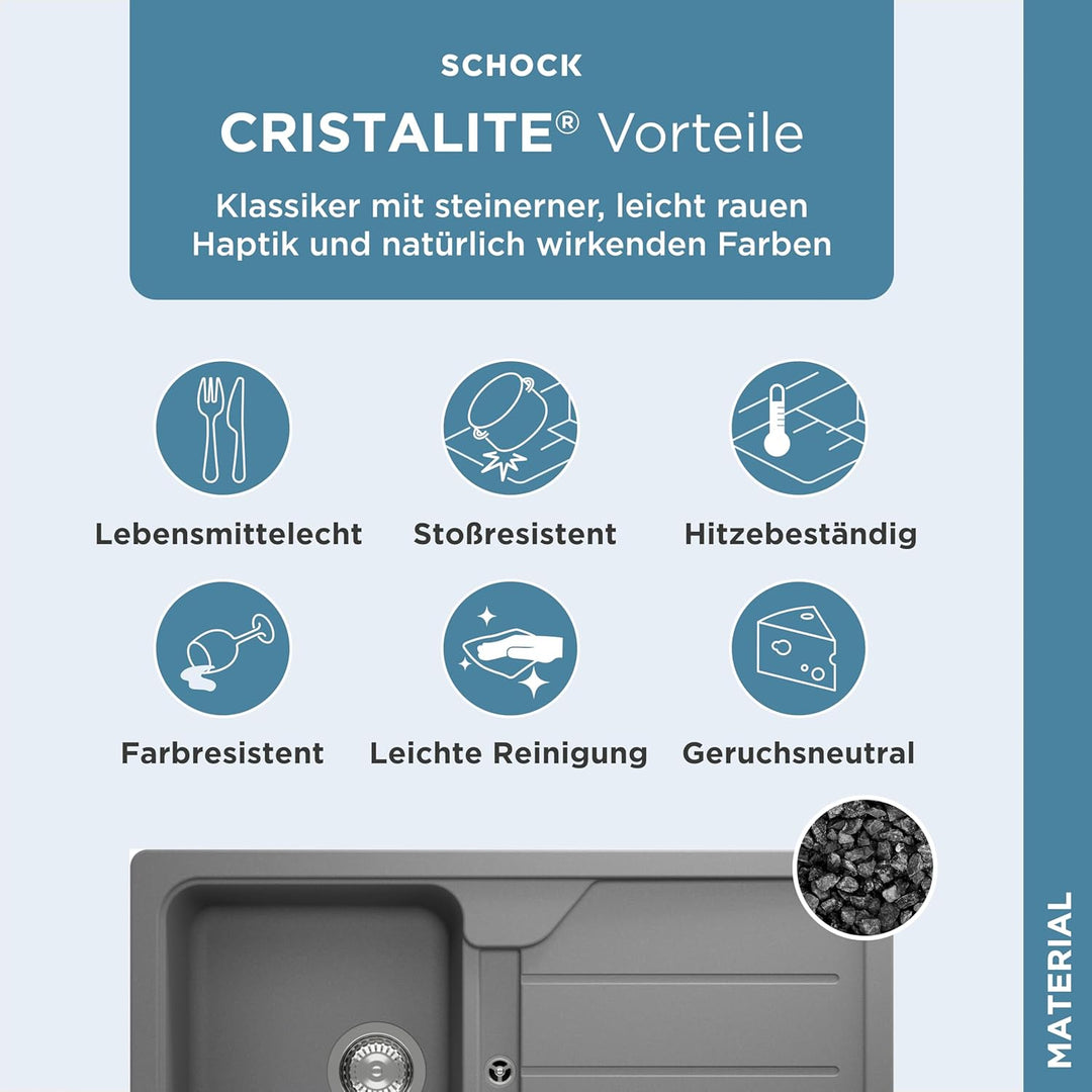 SCHOCK Küchenspüle 86 x 50 cm Formhaus D-100 Croma - CRISTALITE Granitspüle ab 45 cm Unterschrank-Br