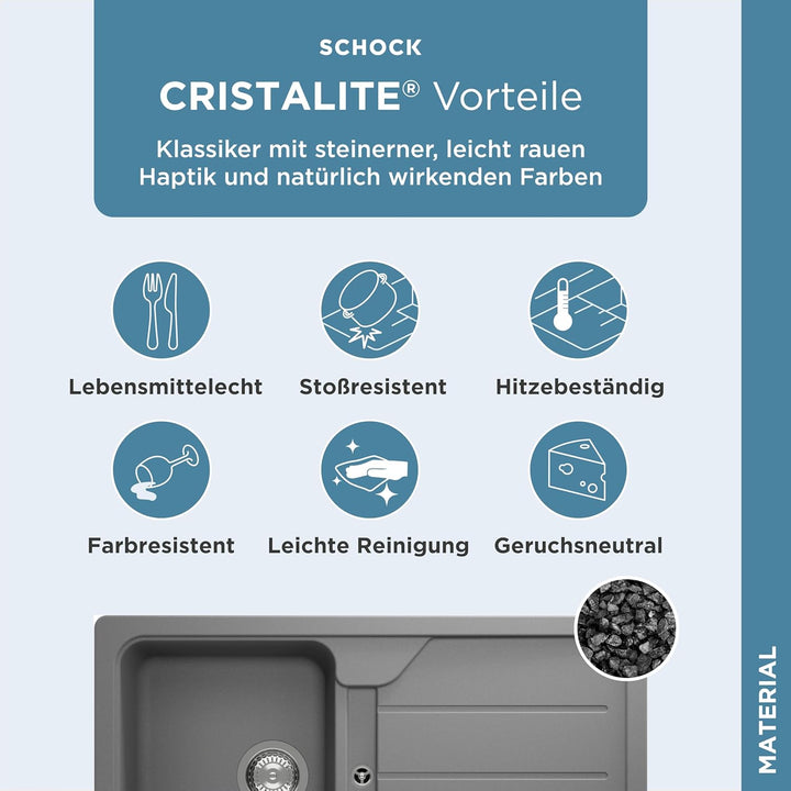 SCHOCK Küchenspüle 86 x 50 cm Formhaus D-100 Croma - CRISTALITE Granitspüle ab 45 cm Unterschrank-Br