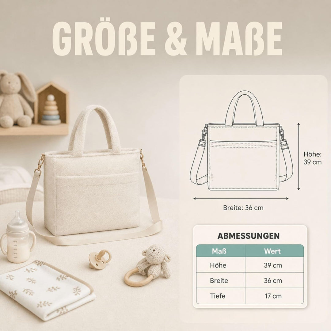 Fillikid Wickeltasche Teddy Big Exklusiv | Stilvolle Wickeltasche aus weichem Teddy-Material | Mit g