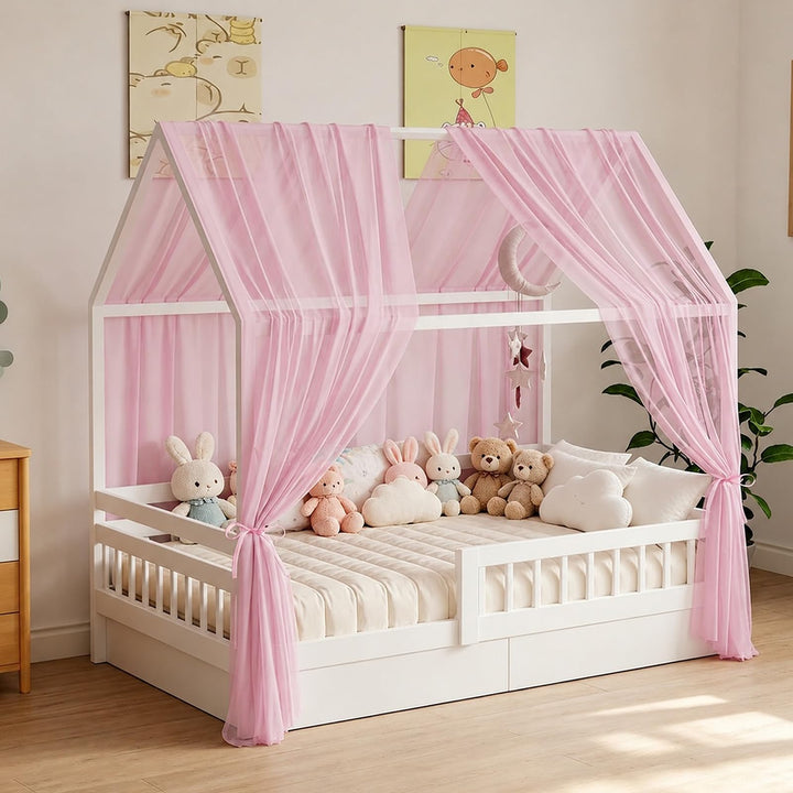2 Stück Hausbett Himmel 350 x 150 cm Weich und Atmungsaktiv Baldachin Kinderzimmer Deko Betthimmel H