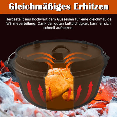 UISEBRT 12-teilig Dutch Oven Set in Holzkiste mit Dutch Oven viel Zubehör Gusseisen, bereits eingebr