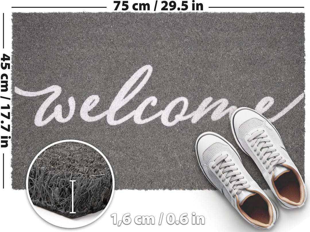 BRUBAKER Fussmatte für Aussen und Innen - Welcome - 45 x 75 cm Schmutzfangmatte aus 100% Kokos - Ant