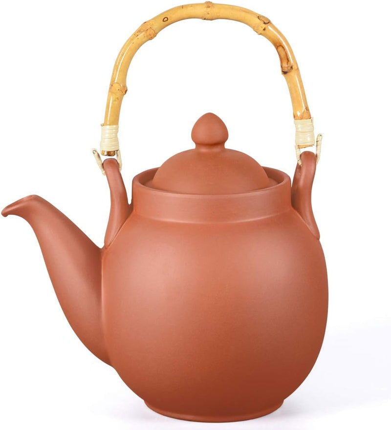 Aricola Ton Teekanne Tenno 1,6 Liter mit Tonsieb, Bambushenkel und Stövchen. Handgefertigt, Original