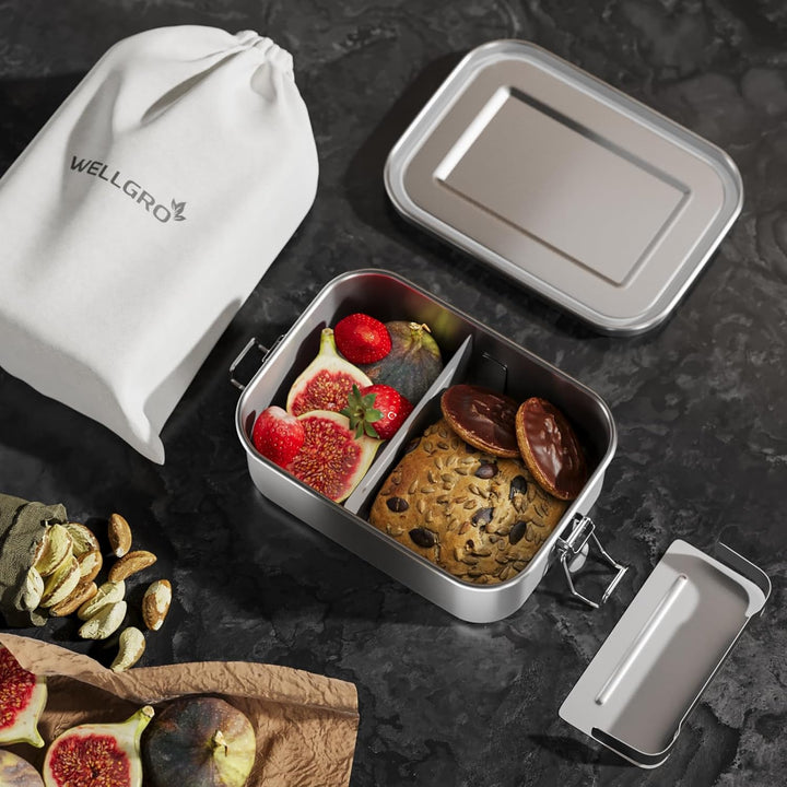 WELLGRO Edelstahl Dosen eckig - 550ml 850ml 1400ml 2400ml auslaufsicher Metall Brotdose Lunchbox, Ka