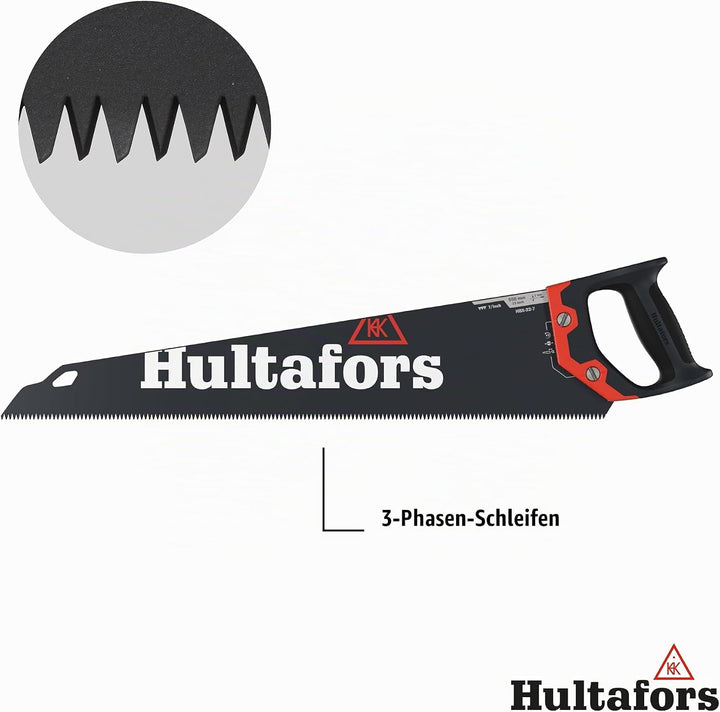 Handsäge 550mm von Hultafors I 7 Zähne pro Zoll I Säge für Holz &amp; Laminat I 45° &amp; 90° Markierung I M