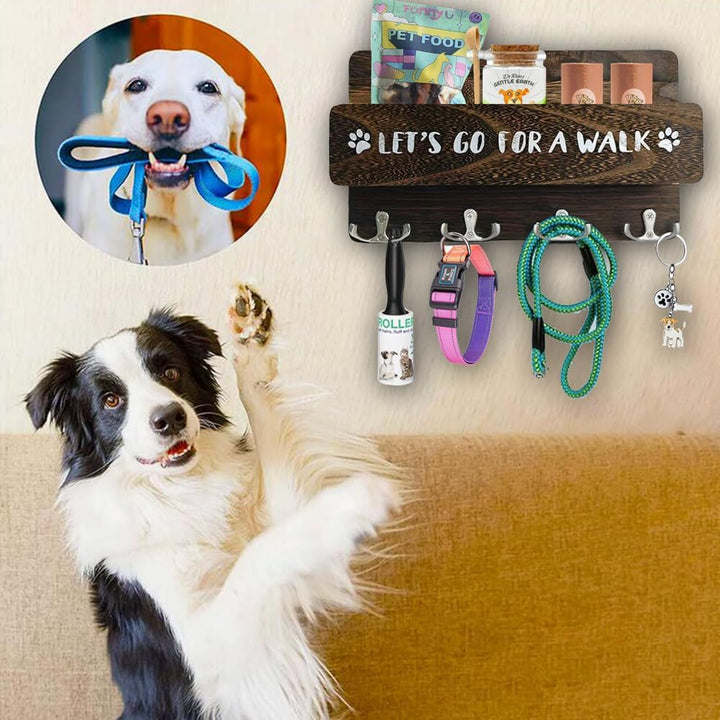 Hundegarderobe mit Ablage, Hundeleinenhalter Wand für Ordnen von Leinen und Zubehör, Wandhaken für H