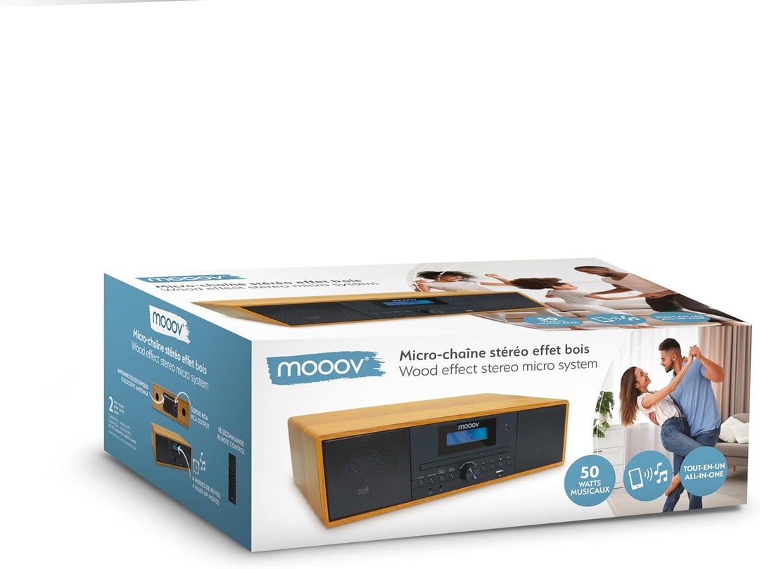 MOOOV 477380 Kabelloses Micro-HiFi-Anlage, Holzoptik, CD-Player, FM-Radio mit Fernbedienung, Micro-H