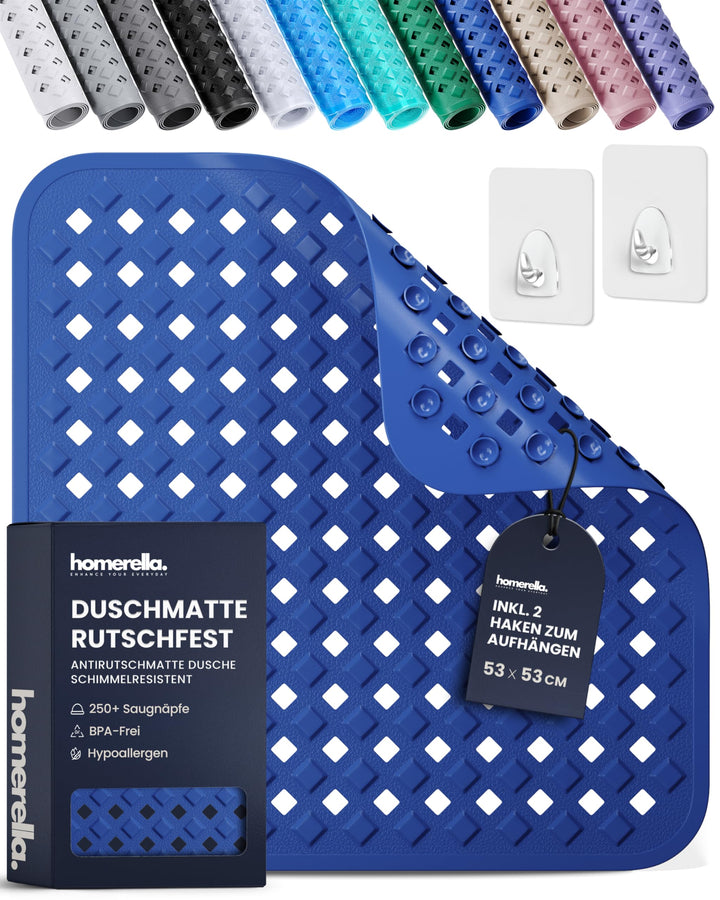 homerella© Duschmatte rutschfest 53x53cm, INKL. AUFHÄNGUNG, Antirutschmatte Dusche, schimmelresisten