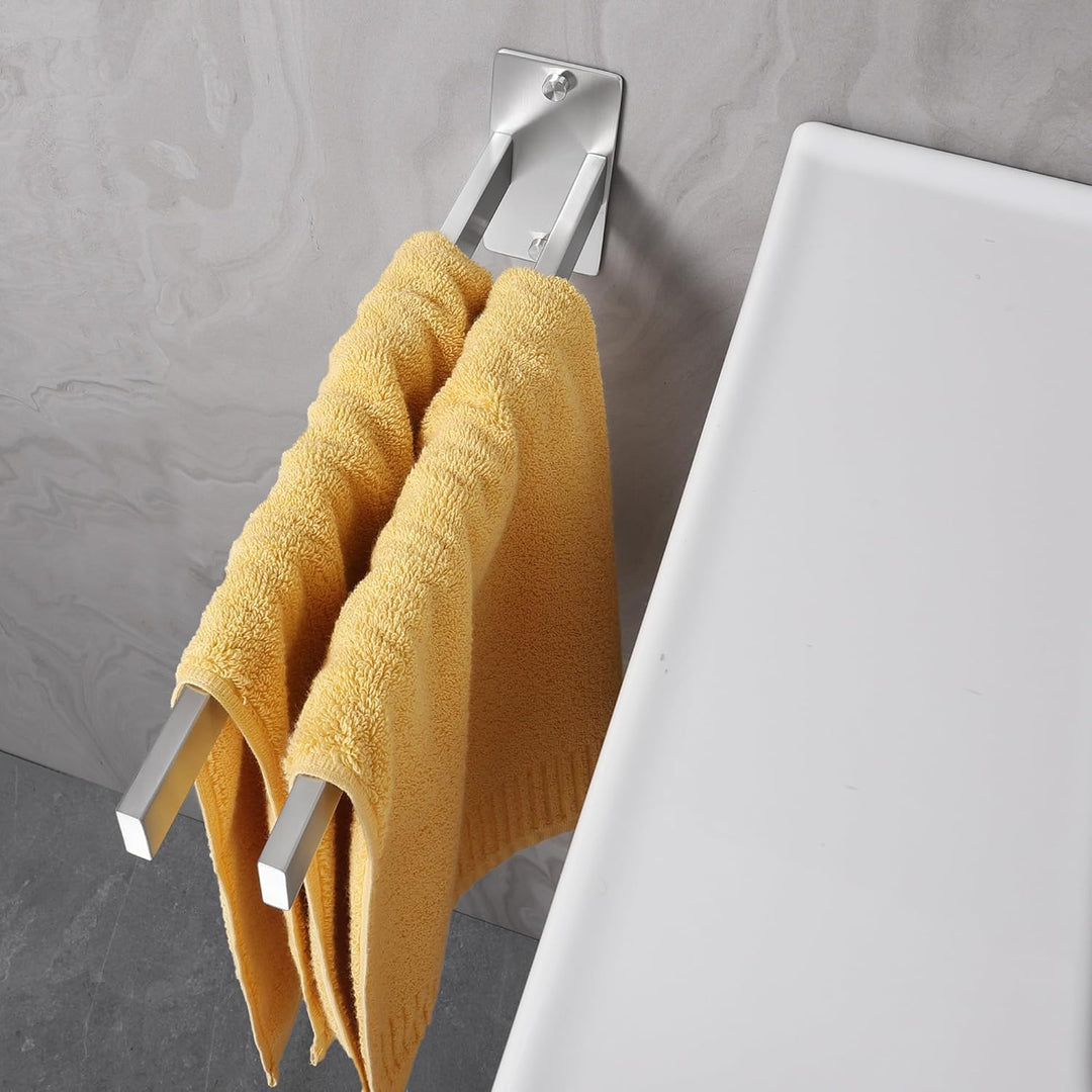 ALOCEO Handtuchhalter Bohren, Edelstahl Handtuchhalter Zweiarmig Wand für Bad Küche, Gebürstet Silbe