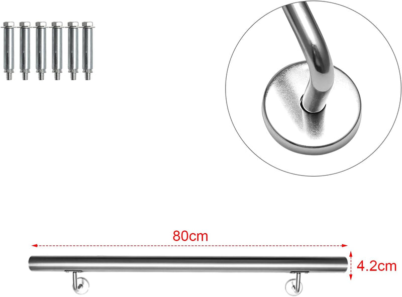 Vigevee Edelstahl Handlauf 80 cm, Treppengeländer Geländer Wandhandlauf Wand Treppe mit Wandhalterun