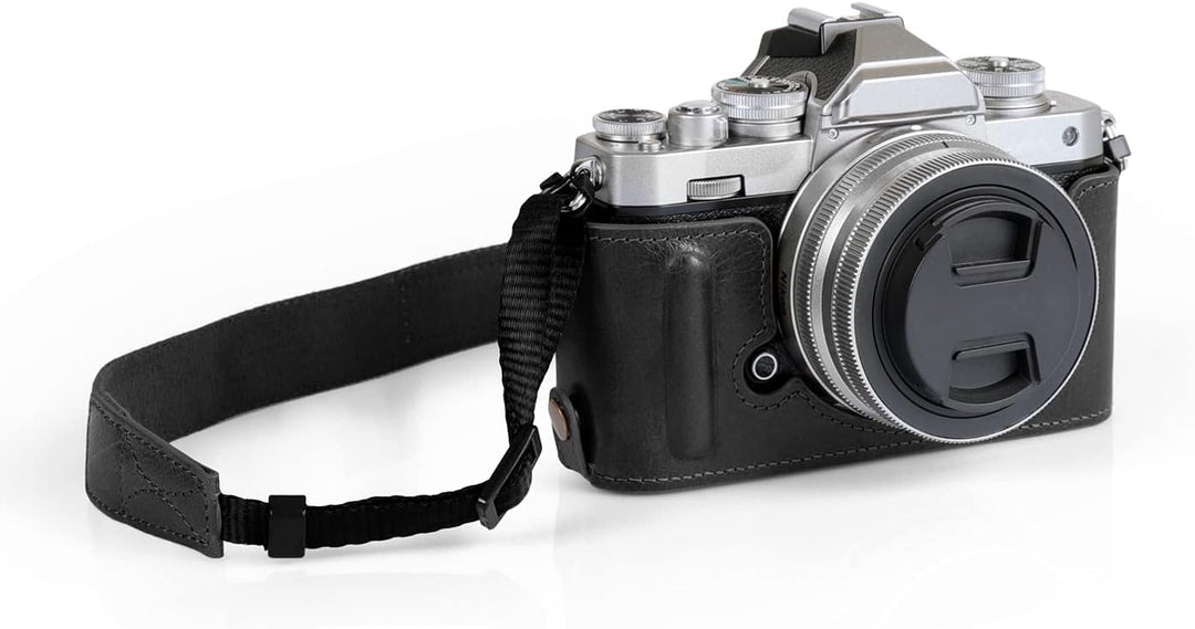 MegaGear MG2016 Ever Ready Genuine Leather Camera Half Case Compatible with Nikon Z fc (Schwarz), Sc