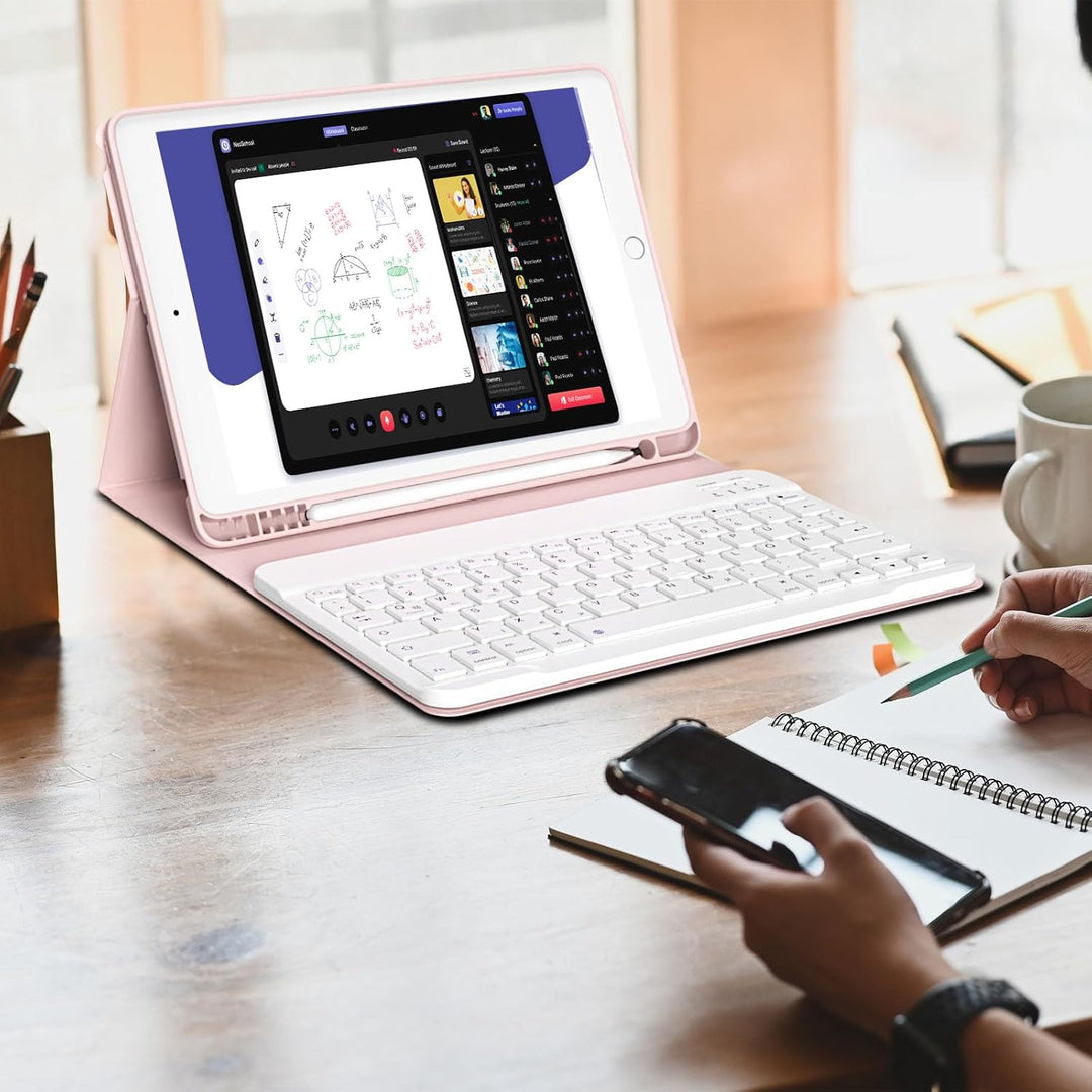 hülle mit Tastatur für iPad 9/8/7 Generation (2021/2020/2019) 10,2 Zoll, weiche TPU-Rückseite mit St