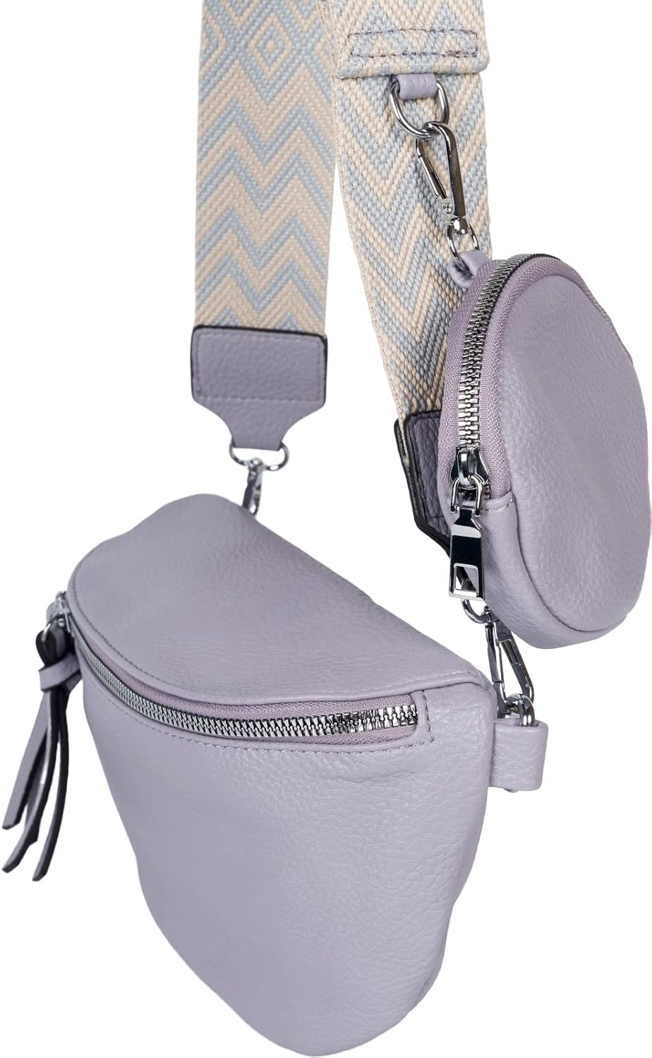 styleBREAKER Damen Halbmond Crossbody Schultertaschen Set 2-Teilig, Schultergurt mit Zick-Zack Raute