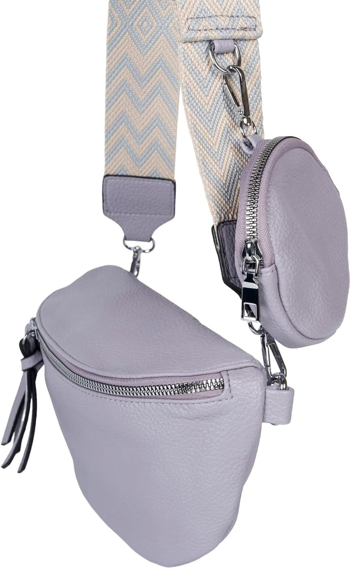 styleBREAKER Damen Halbmond Crossbody Schultertaschen Set 2-Teilig, Schultergurt mit Zick-Zack Raute