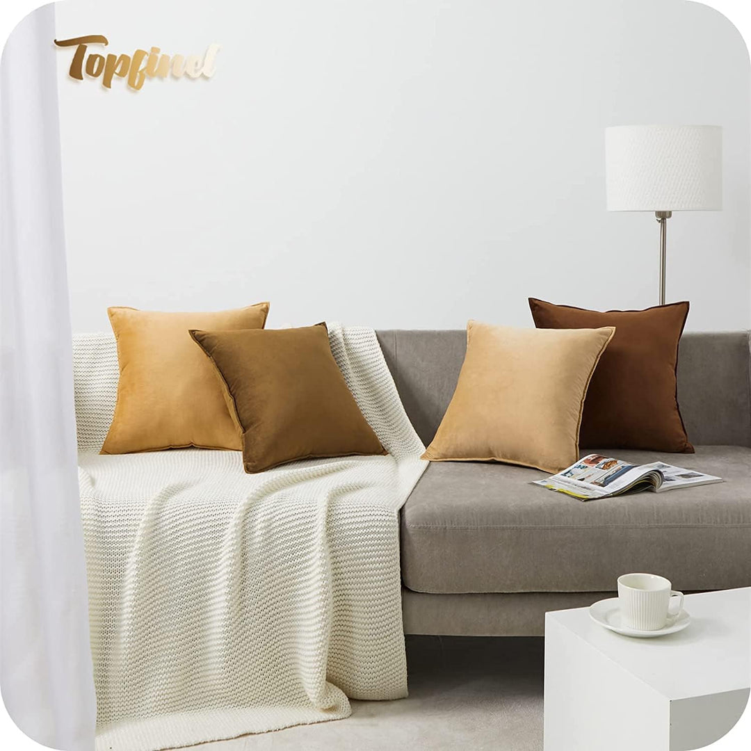 Topfinel Kissenbezug 45x45 Samt 4er Set Braun Farbverlauf Herbst Kissen Kissenbezüge Kissenhülle sof
