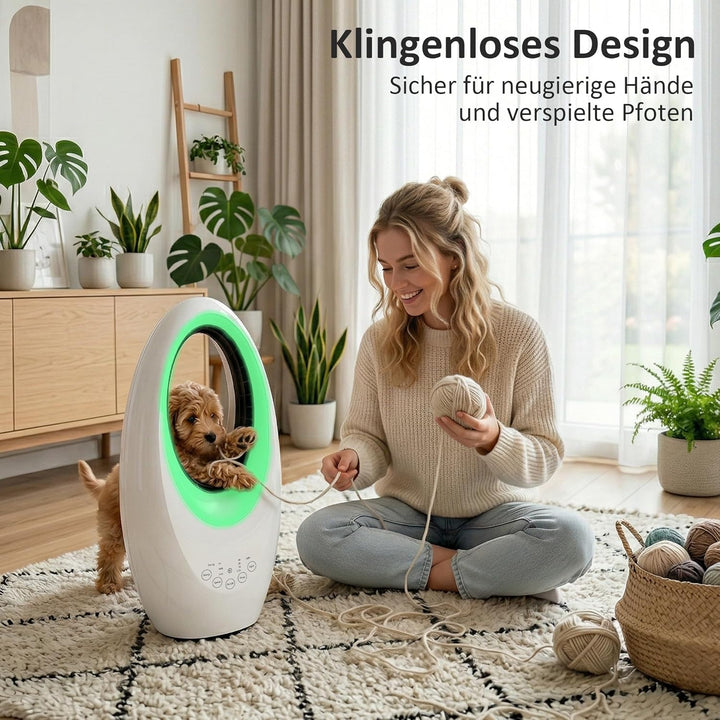 HOMCOM Turmventilator ohne Rotorblätter, leiser Ventilator mit 60° Oszillation, LED-Beleuchtung, 3 G