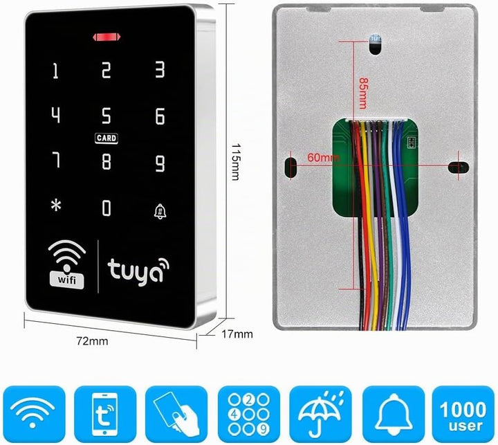 FUSYTULY WiFi Tuya RFID-Zugangskontrolltastatur IP68 wasserdicht, Dual-Frequenz 125 kHz / 13,56 MHz