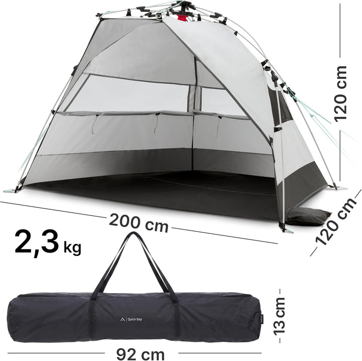 qeedo Quick Bay Strandmuschel für 2 Personen mit UV-Schutz 80+ und 360° Panorama View - leichtes Str