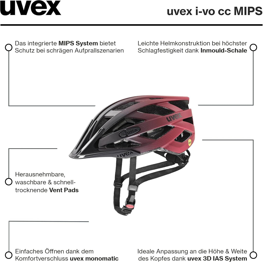 Uvex I-VO CC MIPS Fahrrad Helm matt rot/grau 2023 52-57 cm Single, 52-57 cm Single
