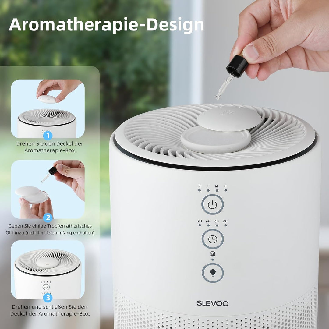 Slevoo Luftreiniger für Zuhause, Tierhaarallergie, 3-in-1 HEPA Filter, CADR 200m³/h, Schlafmodus, ge