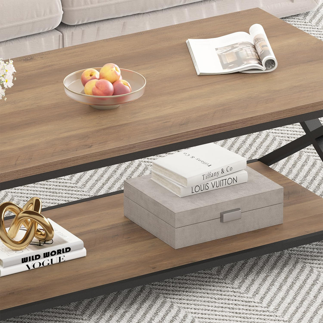 HSH Couchtisch Eiche Hell mit Stauraum, moderner Wohnzimmertisch aus Holz, minimalistischer Sofatisc