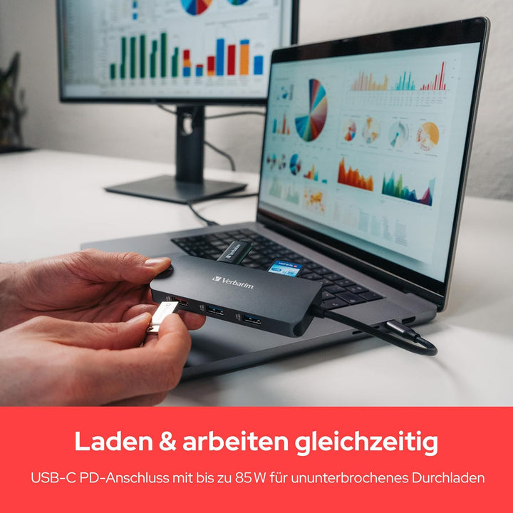 Verbatim USB C Hub 9-in-1, Multiport Adapter USB-C auf HDMI, RJ45, USBA-A und USB-C, mit SD Kartenle