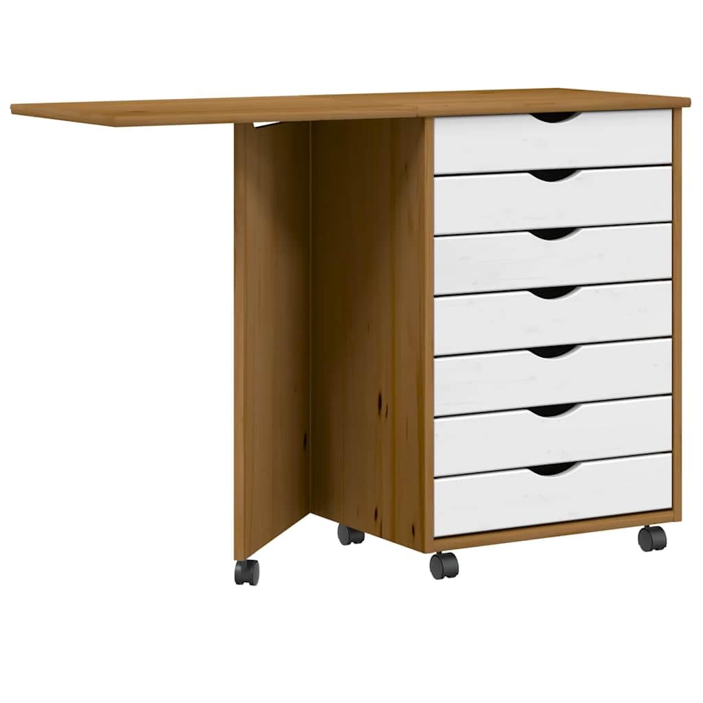 vidaXL Rollschrank mit Schreibtisch Moss Honigbraun Massivholz Kiefer, Kommode, Schubladenschrank, S