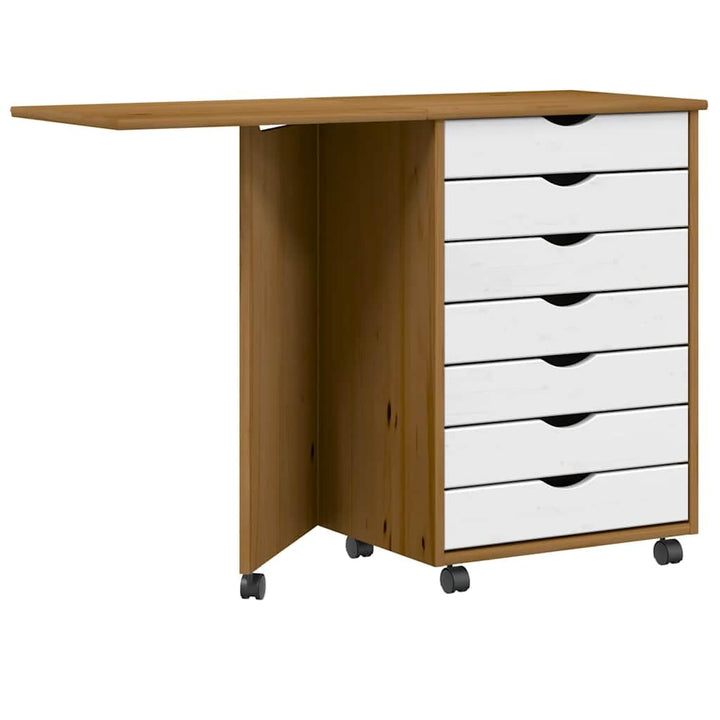 vidaXL Rollschrank mit Schreibtisch Moss Honigbraun Massivholz Kiefer, Kommode, Schubladenschrank, S
