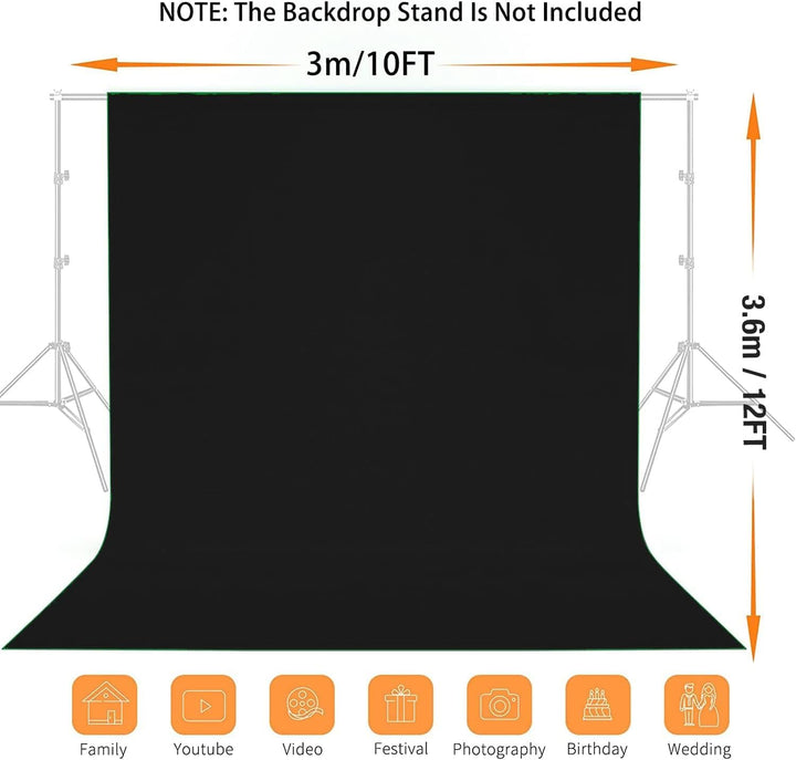 Fotografie-Hintergrund 3 x 3,6 M, Foto Hintergrund aus 100% Polyester mit 4 grosse Studio Klemmen &