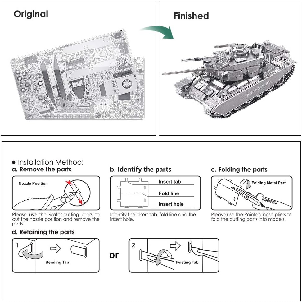 piececool 3D Puzzle Metall Tankmodell Centurion Main Battle Tank, 3D Metall Puzzle für 340 Edelstahl