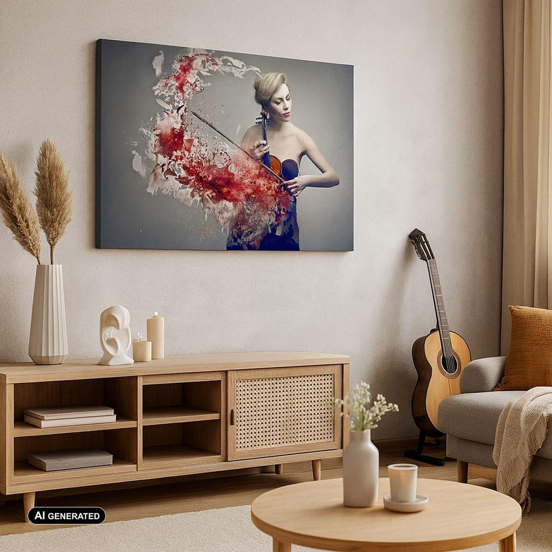 Bilder auf Leinwand 100x70cm Leinwandbild Frau Violine Musik Instrument Gross Wanddeko Bild Schlafzi