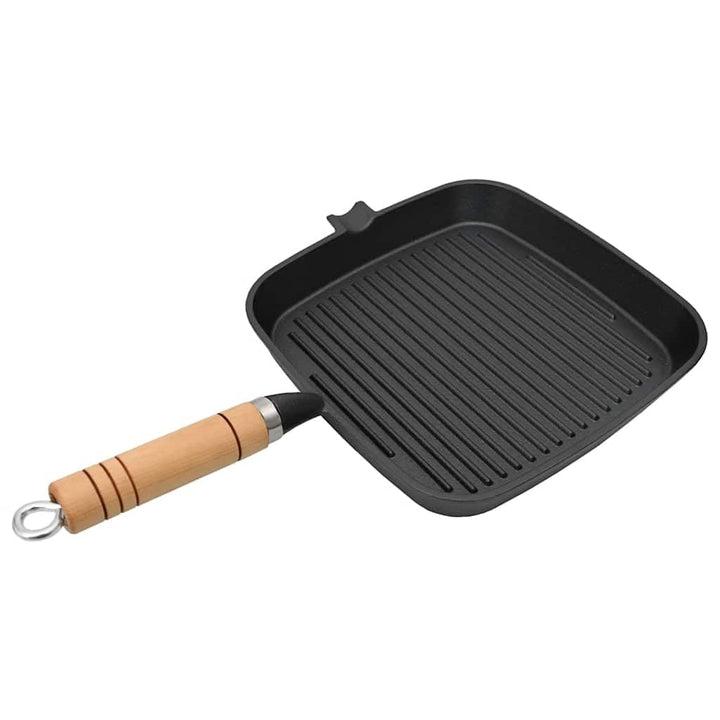 vidaXL Pfanne Grillpfanne Gusseisen Steakpfanne 20x20 cm Grill Pan 20x20cm with Wooden Handle, Grill
