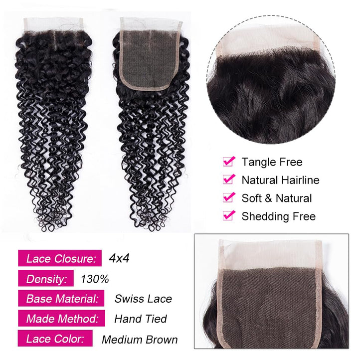 Echthaar-Bündel Curly Human Hair Bundles with Closure Kinky Curly Weave Bundles Human Hair Unprocess