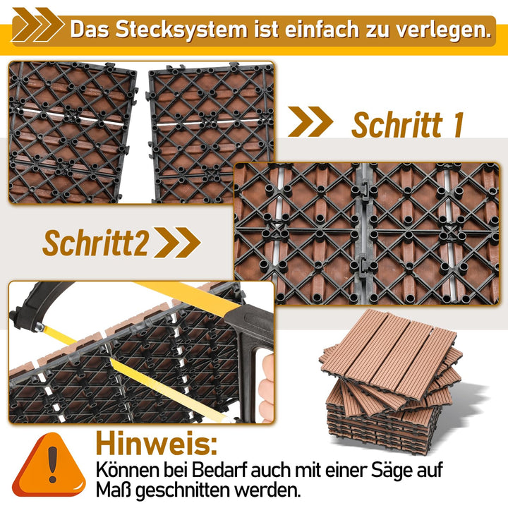 Gimisgu WPC Terrassenfliesen Holzoptik, Balkonfliesen Klicksystem Terrassendielen Klickfliese Kunsts