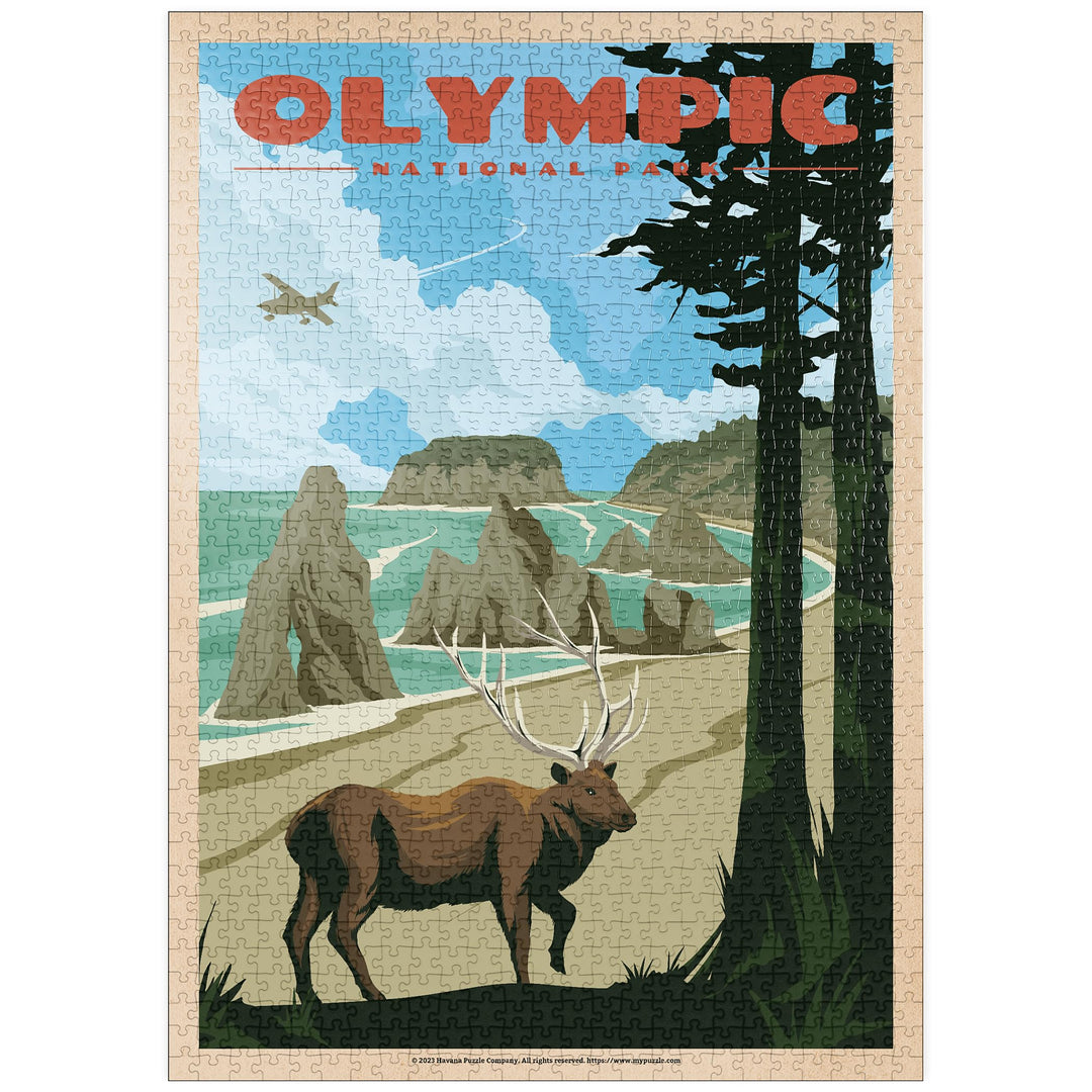 Olympic National Park - Wapiti at Ruby Beach, Vintage Travel Poster - Premium 1000 Teile Puzzle - My