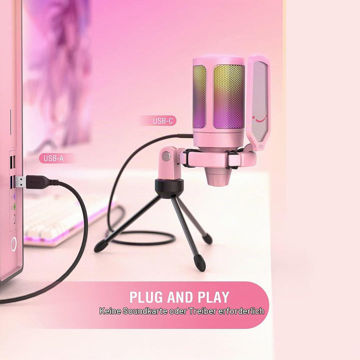 FIFINE Gaming Mikrofon PC, USB Microphone für PS4 PS5 Mac, mit Mikrofon Ständer, Stummschalttaste, P