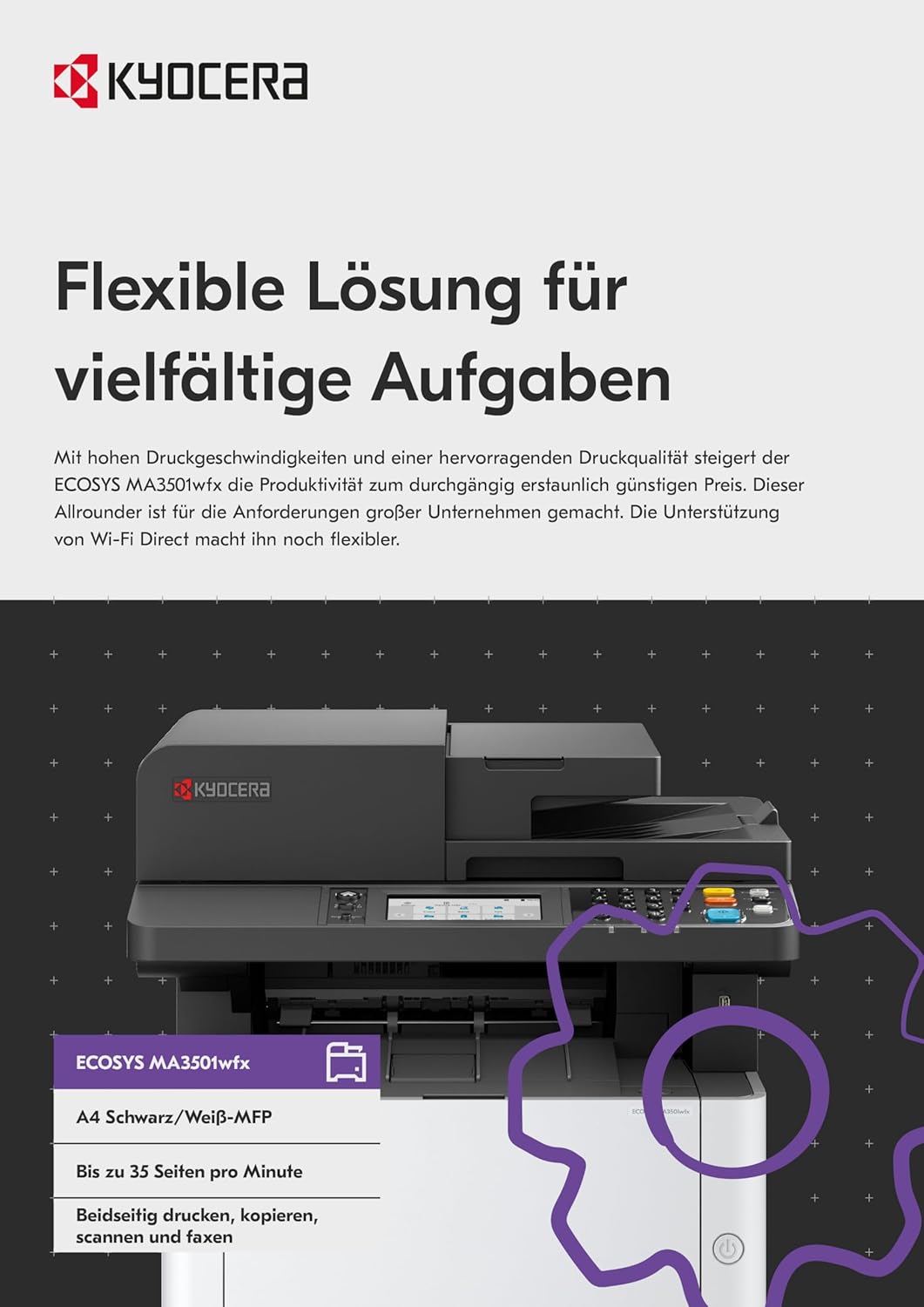 Kyocera Ecosys MA3501wfx/Plus Laserdrucker Multifunktionsgerät mit WLAN. 35 Seiten/Minute. WLAN Lase