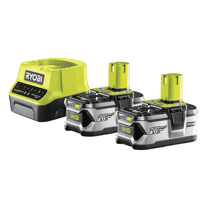 Ryobi Akku-Set mit 2x Akku (4,0 Ah) und Schnellladegerät, Ladezeit ca. 120 min, für Ryobi ONE+ Gerät