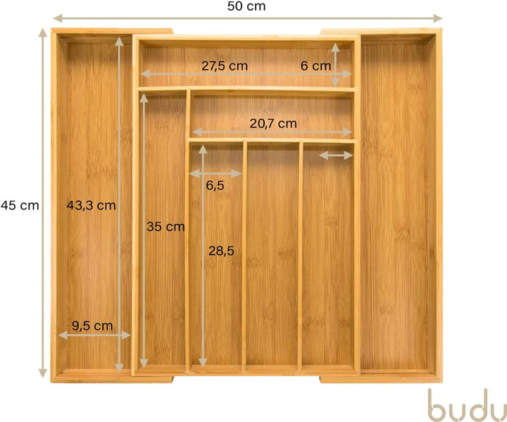 budu Besteckkasten #45 (Tiefe 45cm) aus Bambus - Schubladen Ordnungssystem für die Küche - Besteckka