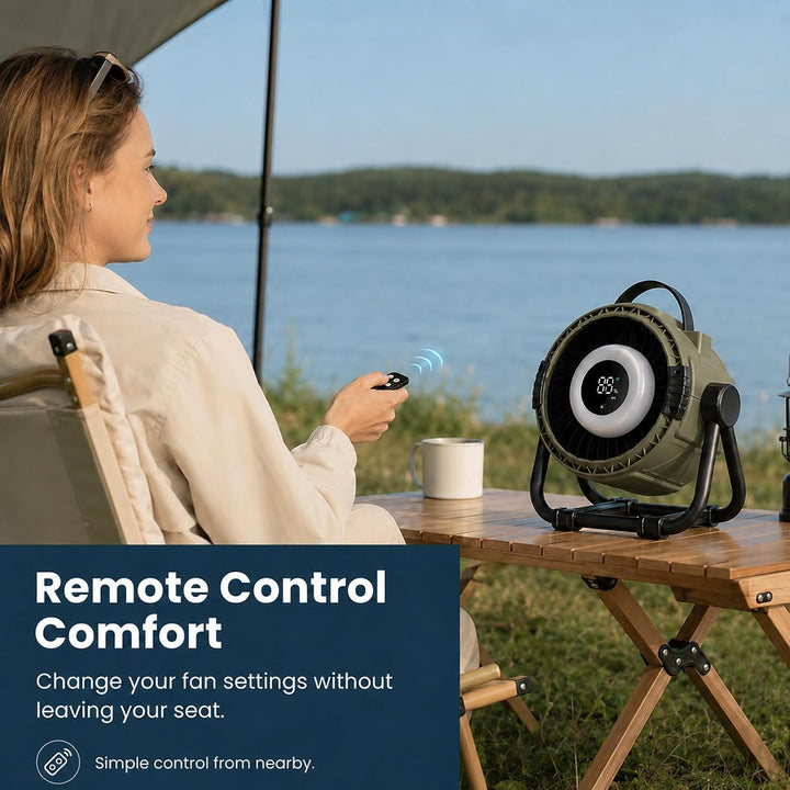 WHATOOK Akku Camping Ventilator 20000mAh Tischventilator mit Fernbedienung | USB-C-Ladung, Powerbank
