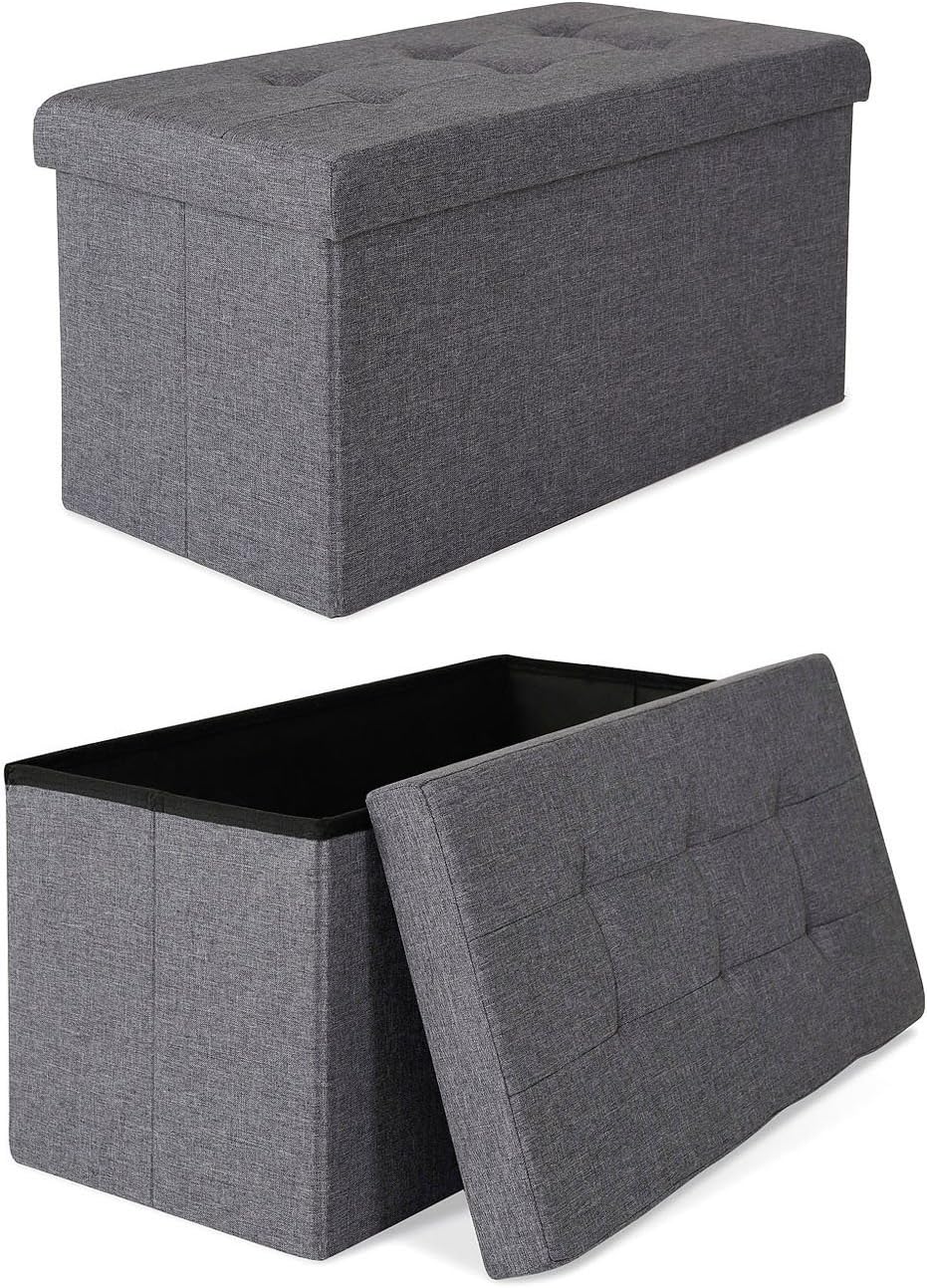 dibea Sitzhocker faltbar max 300 kg Leinen, 76x38x38 cm grau, 76x38x38 cm Grau