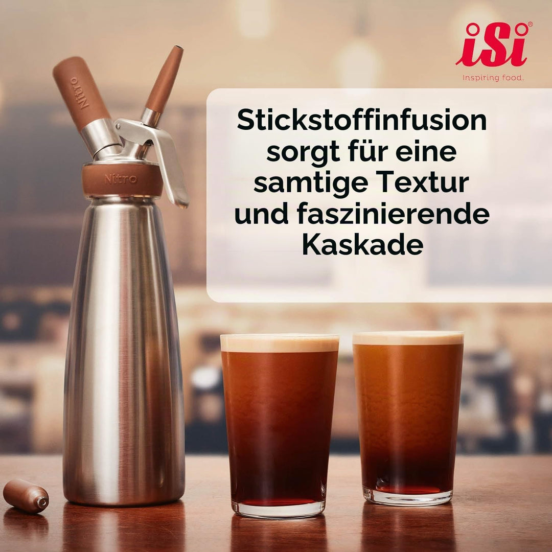 iSi 1790 Nitro Kaffeebereiter Edelstahl Rostfrei, 1 L, Kalt gebrühter Kaffee mit Stickstoff veredelt