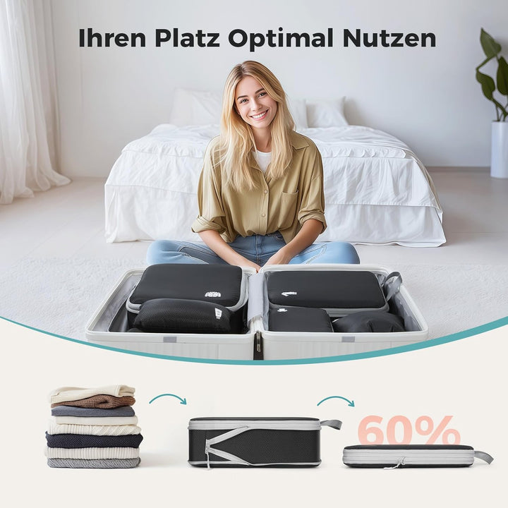 Koffer Organizer Packing Cubes Compression 8 Stück, Wasserdicht PackwüRfel Koffer Organizer Set,Trav