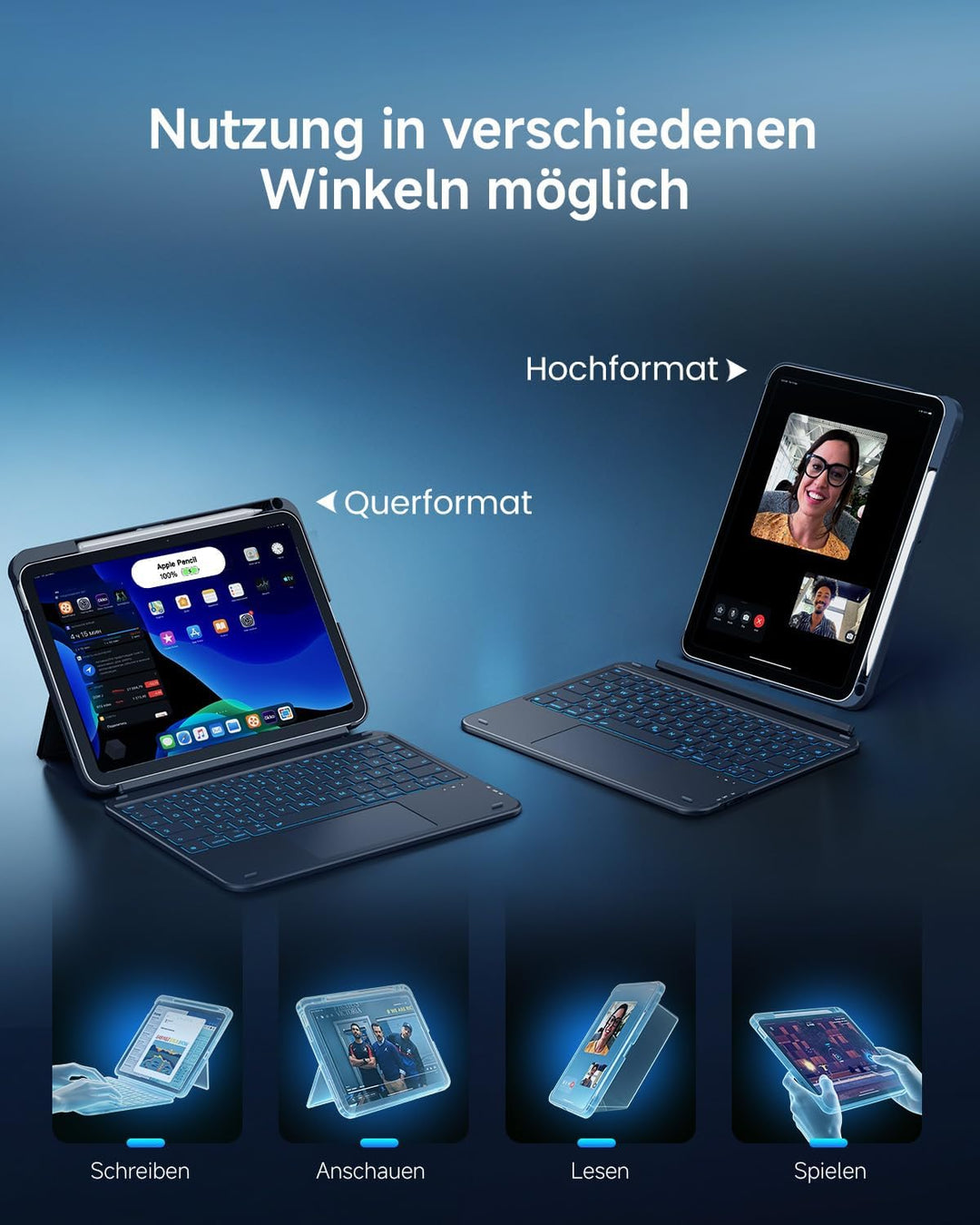 CACOE iPad 11 Hülle mit Tastatur (A16) 2025 & iPad 10. Generation 10,9 Zoll, Magnetisch Abnehmbare K