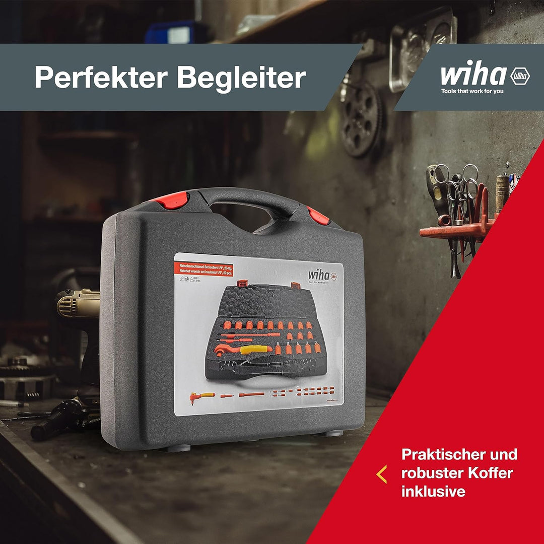 Wiha Ratschenschlüssel Set isoliert (43025) 21-tlg. I Aussensechskant 10mm - 31mm I Innensechskant 4